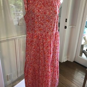 J. Crew dress in bright hues of pink & orange. Side zipper and button hole back.